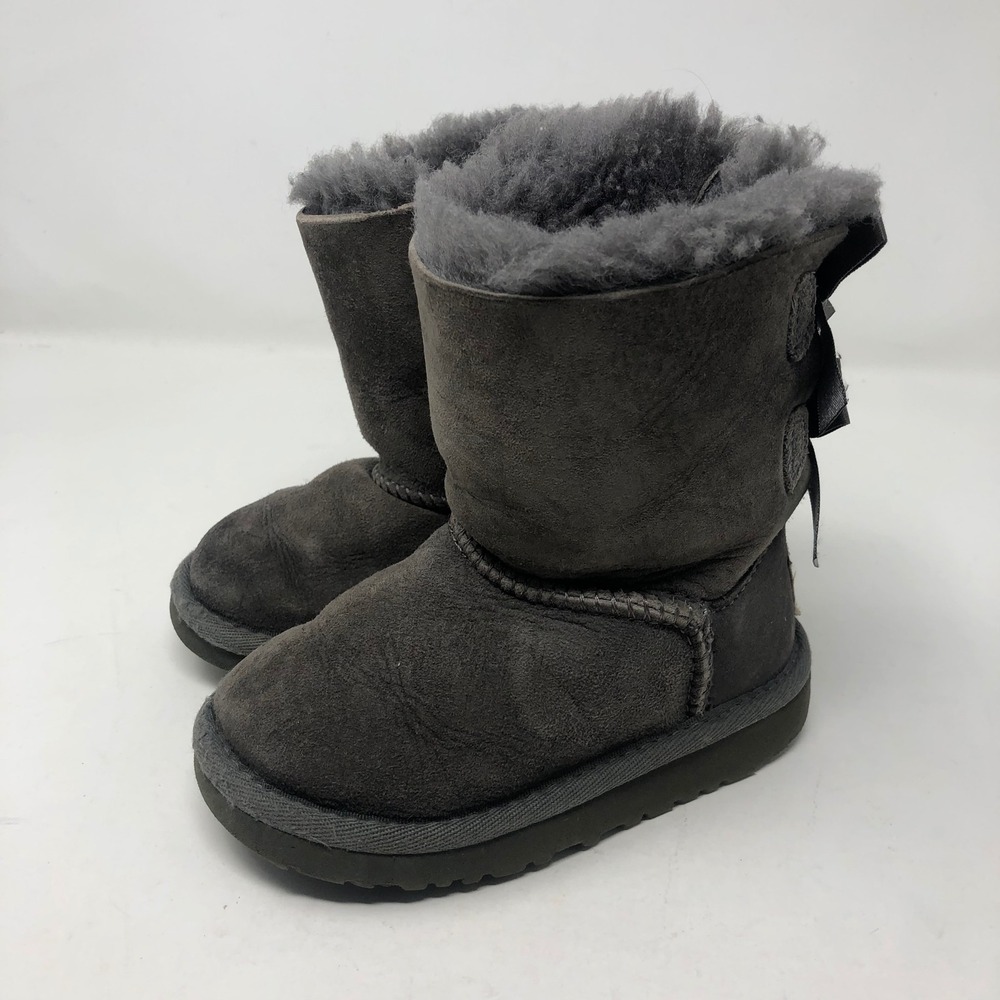 UGG Bailey Bow II Toddler Girls Size 7 Toddler Charcoal Grey Suede Boots 3280T